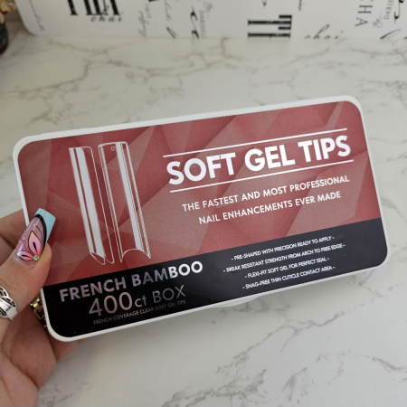 HTips PRO Soft Gel French Tips - French Bamboo Square Long 400