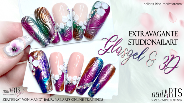 ONLINE nailART SCHULUNG Extravagante Studionailart: Glasgel & 3D