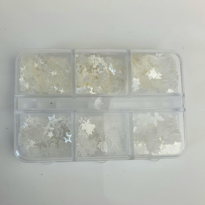 White Mix Box small 3 (Butterflies, Leaves, Stars, Flowers)