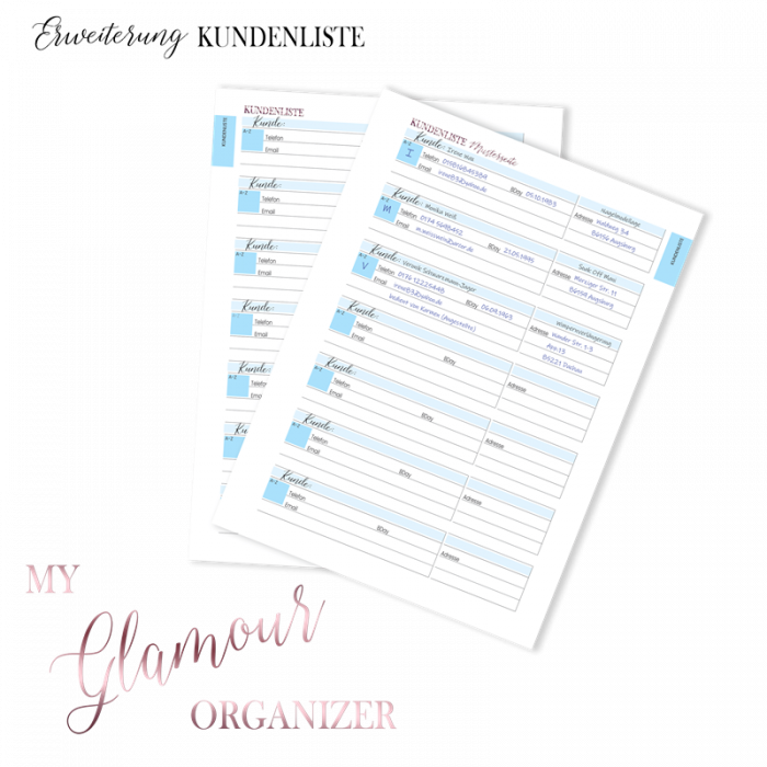 My Glamour ORGANIZER - Kundenliste